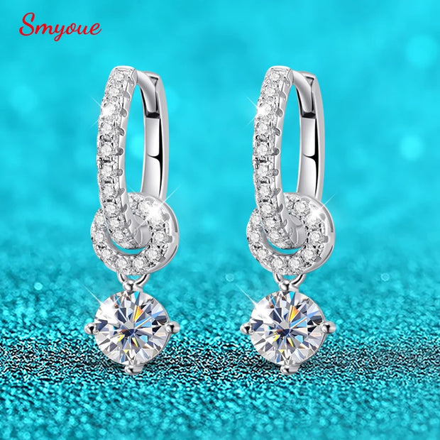 925 Solid Silver White Gold Plated 1Ct Moissanite Drop Earring