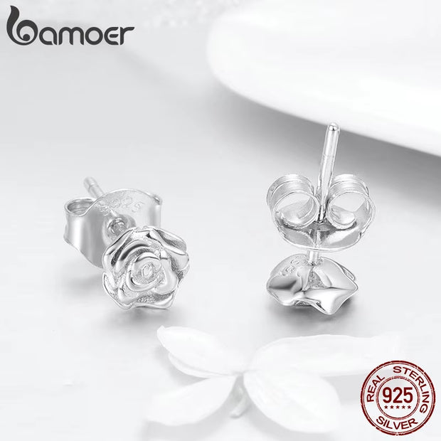 925 Sterling Silver Romantic Rose Flower Stud Earrings