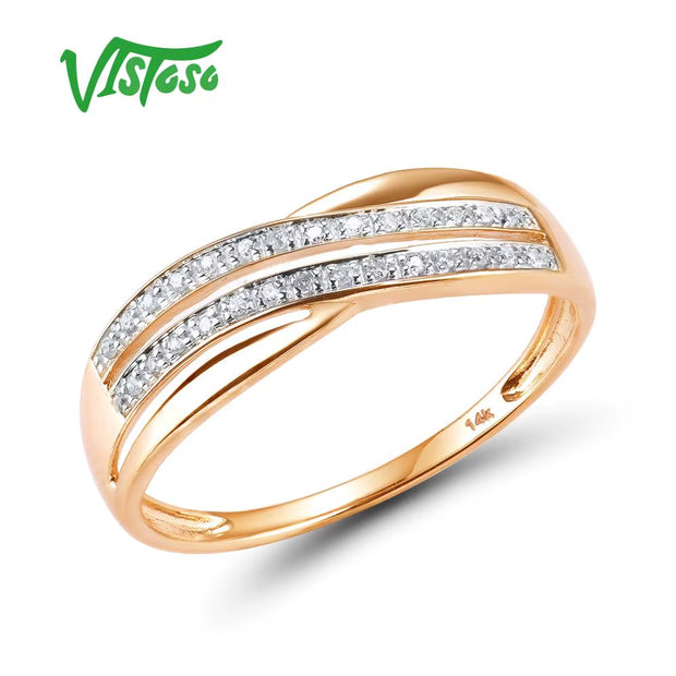 Genuine 14K 585 Rose Gold Chic Rings for Lady Sparkling Diamond Engagement Anniversary Simple Style Eternal Fine Jewelry