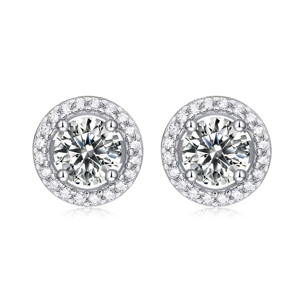 1CT 2CT Moissanite Diamond Ear Studs Earring Pass Diamond Test Moissanite Stud Earrings for Women Sterling Silver Jewelry