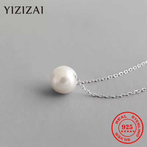 Genuine 925 Sterling Silver Simple Korean Natural Freshwater Pearl Necklace Pendant Women'S High Quality Jewelry Gift