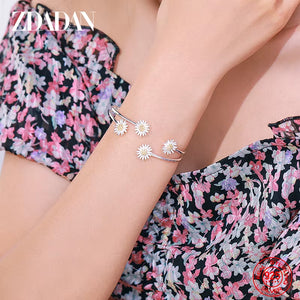 925 Sterling Silver Daisy Adjustable Open Cuff Bracelet&Bangles for Women Fashion Jewelry