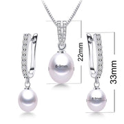 Horseshoe 8-9Mm Rice Freshwater Pearl Earrings&Necklaces Jewelry Set for Women 925 Sterling Silver 45Cm Pendant Necklace