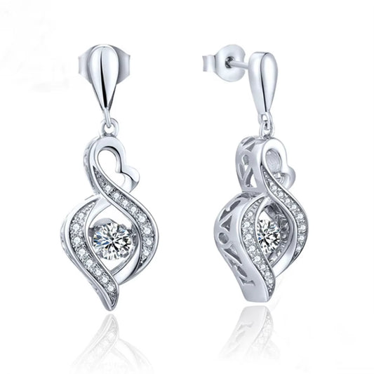 925 Sterling Silver Dancing Diamond Three Dancing CZ Stone Long Stud Earrings for Engagement / Party / Birthday Gift