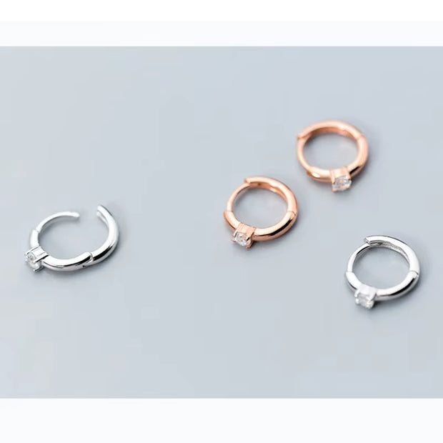 925 Sterling Silver Minimalist Geometric Zircon Hoop Earrings 