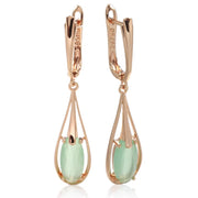 Emerald Long Drop Natural Zircon Dangle Earrings 585 Rose Gold Color 