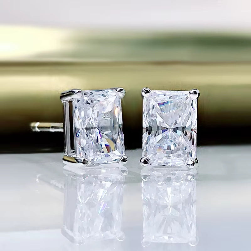 S925 Sterling Silver Glittering Rectangle White Yellow High Carbon Diamond Stud Earrings 