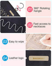 Hanging Jewelry Organizer Storage Roll with Hanger Metal Hooks Double-Sided 