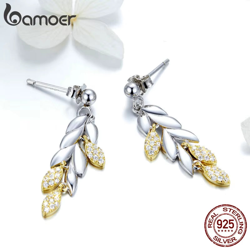 925 Sterling Silver Unique Wheat Drop Earrings for Women Gold Color 