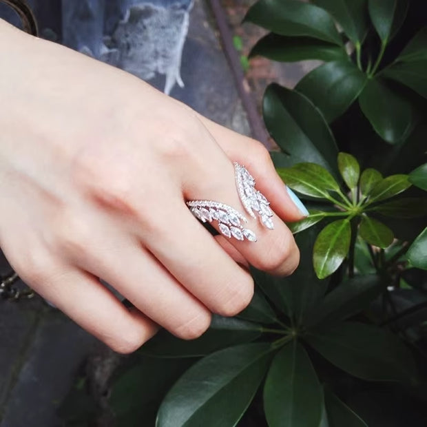 925 Sterling Silver Simulated Pear Emerald Diamond Open Ring 