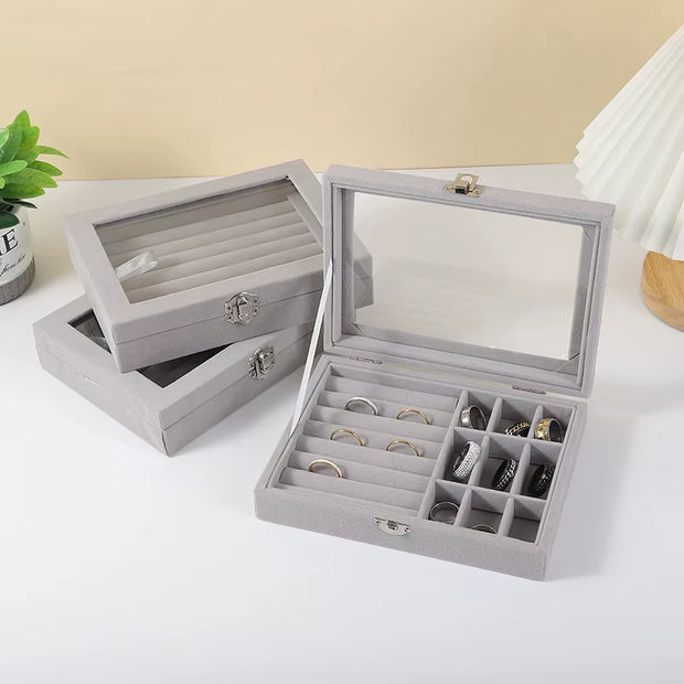 Jewelry Storage Box Earring Ring Necklace Organizers Transparent Display Box