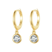 925 Sterling Silver Clear CZ Waterdrop Hoop Earrings 14K Gold Plated 