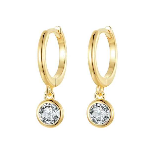 925 Sterling Silver Clear CZ Waterdrop Hoop Earrings 14K Gold Plated 