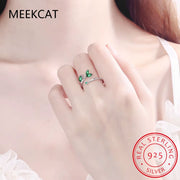 925 Sterling Silver Leaves Emerald Green Open Ring
