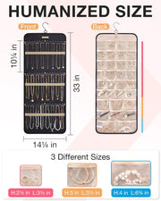Hanging Jewelry Organizer Storage Roll with Hanger Metal Hooks Double-Sided 