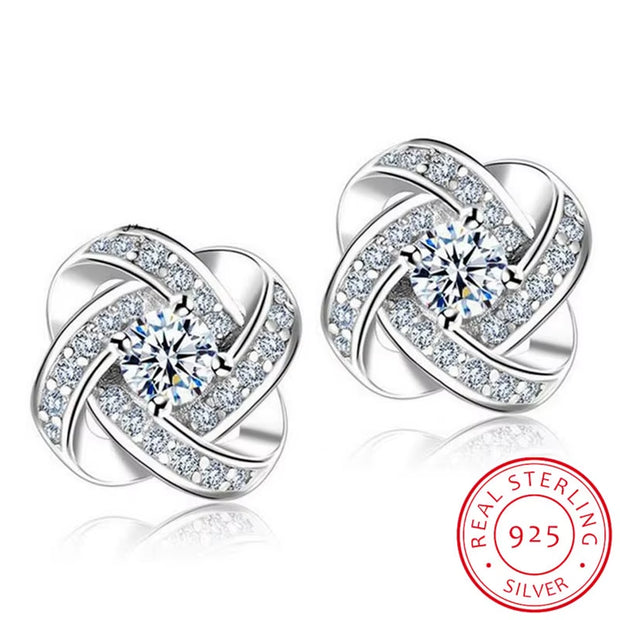 925 Sterling Silver Zirconia Eternal Heart Twist Earrings 