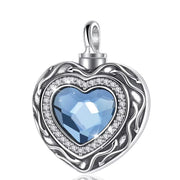 Sterling Silver Heart Locket Heart Cremation Memorial Ashes Urn Blue Crystal Birthstone Necklace Jewelry Keepsake CYG004