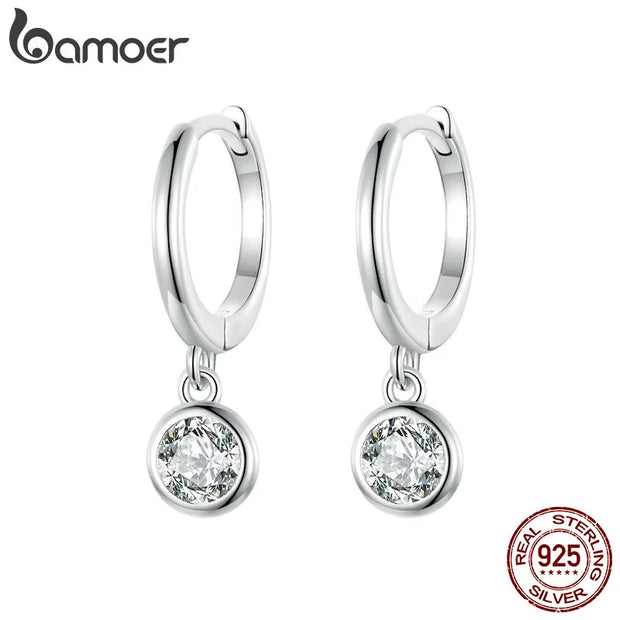 925 Sterling Silver Clear CZ Waterdrop Hoop Earrings 14K Gold Plated 