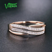 Genuine 14K 585 Rose Gold Chic Rings for Lady Sparkling Diamond Engagement Anniversary Simple Style Eternal Fine Jewelry