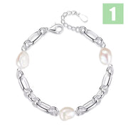 Luxury 925 Sterling Silver Sweet 8Mm Baroque Pearl Chain Bracelet 