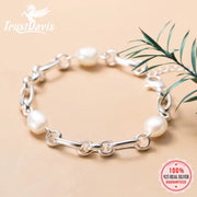 Luxury 925 Sterling Silver Sweet 8Mm Baroque Pearl Chain Bracelet 