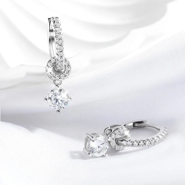 925 Solid Silver White Gold Plated 1Ct Moissanite Drop Earring