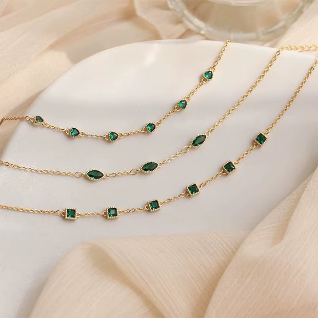 925 Sterling Silver Simple Emerald Crystal Bracelet 