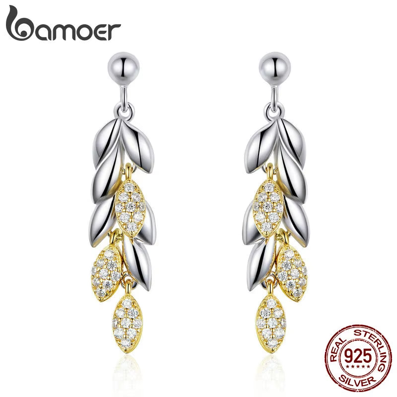 925 Sterling Silver Unique Wheat Drop Earrings for Women Gold Color 