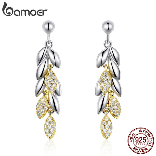 925 Sterling Silver Unique Wheat Drop Earrings for Women Gold Color 