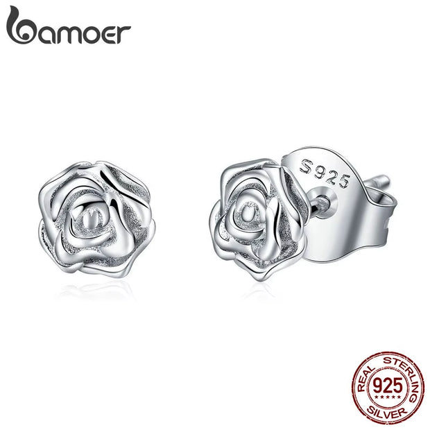 925 Sterling Silver Romantic Rose Flower Stud Earrings