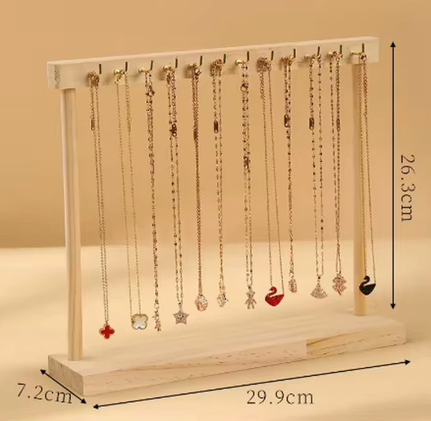 Jewelry Organizer Display Stand Wood Necklace Hanging Countertop Rack for Chains Earrings Bracelets 