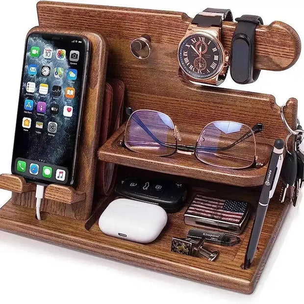 Multifunctional Wooden Storage Racks Watches Jewelry Glasses Phone Holder Keys 