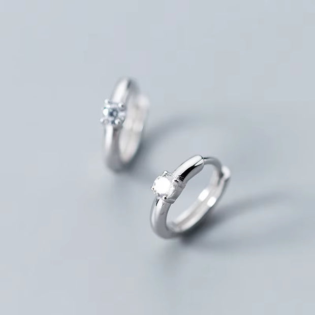 925 Sterling Silver Minimalist Geometric Zircon Hoop Earrings 