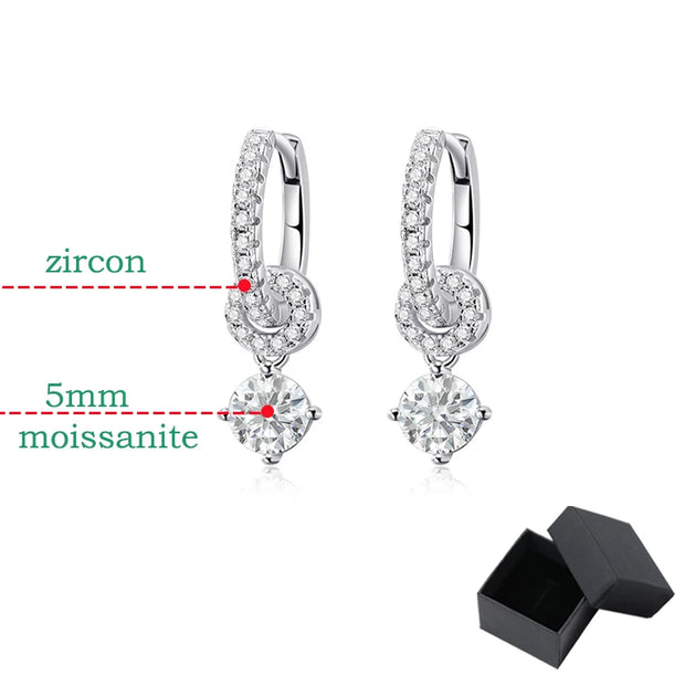 925 Solid Silver White Gold Plated 1Ct Moissanite Drop Earring