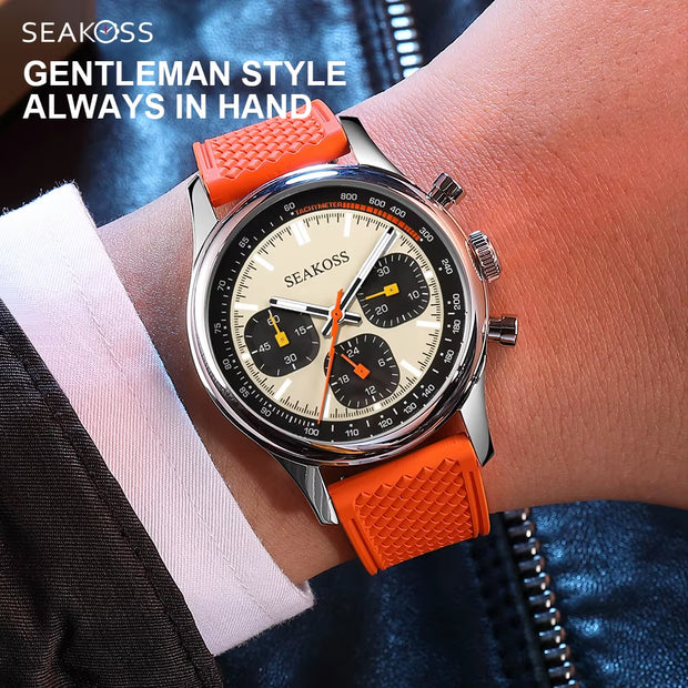 40Mm 1963 Chronograph Mechanical Watch for Men ST1903 Movement Super Luminous Sapphire Silicone Pilot Wristwatch