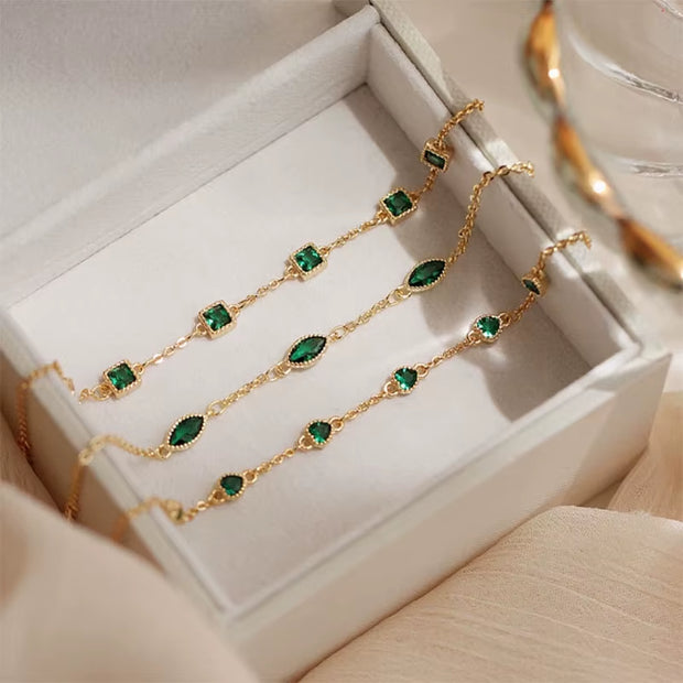 925 Sterling Silver Simple Emerald Crystal Bracelet 