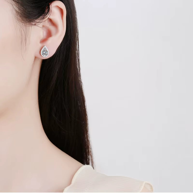2Ct Fancy Cut Moissanite Hoop Earrings for Women VVS1 Pear Diamond Halo Drop Earrings Sterling Silver Bridal Wedding Jewelry