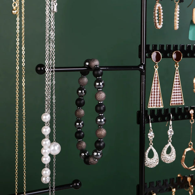 Multifunctional Earring Necklace Ring Storage Rack Detachable Wooden Bottom 