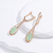 Emerald Long Drop Natural Zircon Dangle Earrings 585 Rose Gold Color 