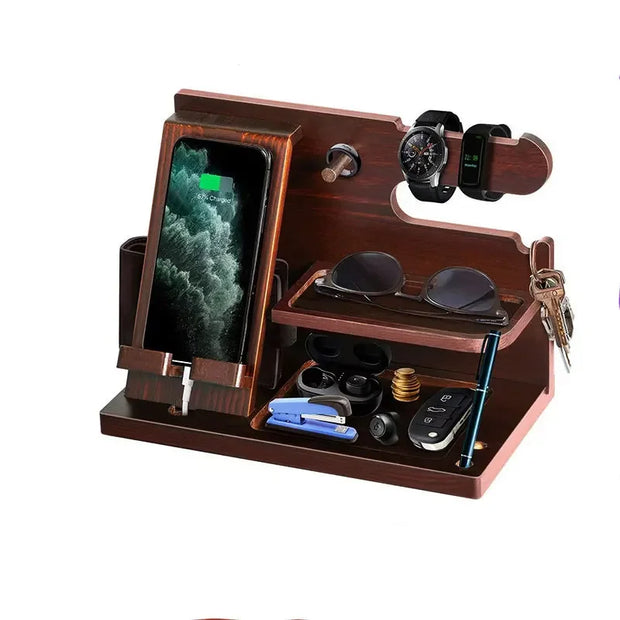 Multifunctional Wooden Storage Racks Watches Jewelry Glasses Phone Holder Keys 