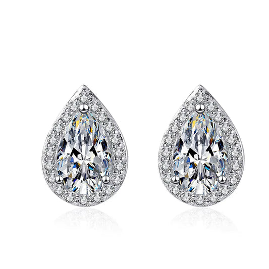 2Ct Fancy Cut Moissanite Hoop Earrings for Women VVS1 Pear Diamond Halo Drop Earrings Sterling Silver Bridal Wedding Jewelry