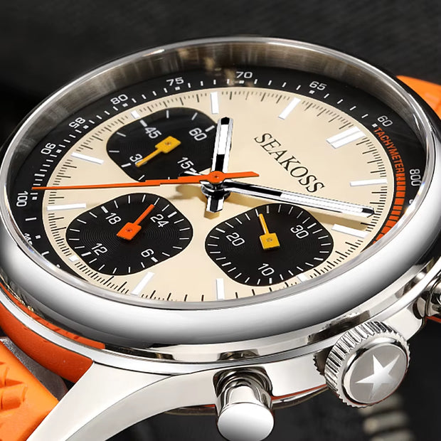 40Mm 1963 Chronograph Mechanical Watch for Men ST1903 Movement Super Luminous Sapphire Silicone Pilot Wristwatch