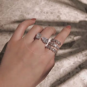 925 Sterling Silver Simulated Pear Emerald Diamond Open Ring 