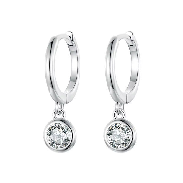 925 Sterling Silver Clear CZ Waterdrop Hoop Earrings 14K Gold Plated 