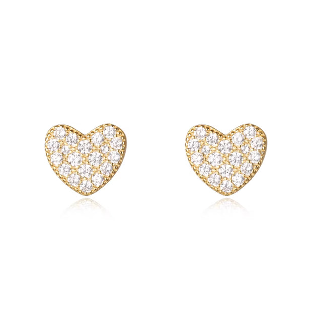 925 Sterling Silver Hearts Stud Earrings with Cubic Zirconia 