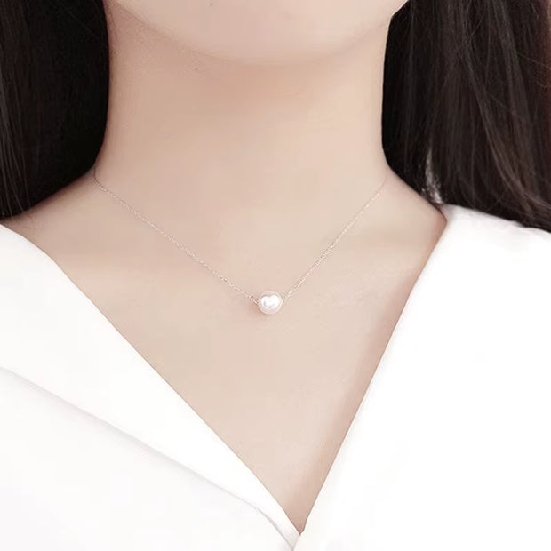Genuine 925 Sterling Silver Simple Korean Natural Freshwater Pearl Necklace Pendant Women'S High Quality Jewelry Gift