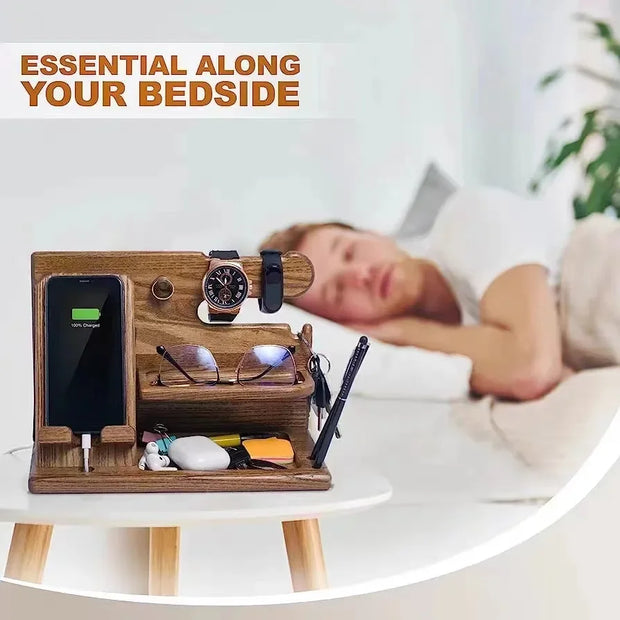 Multifunctional Wooden Storage Racks Watches Jewelry Glasses Phone Holder Keys 