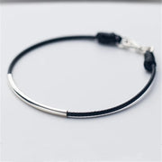 Black, Red Chain Silver Tube Couple Charm Bracelet 100% 925 Sterling Silver 