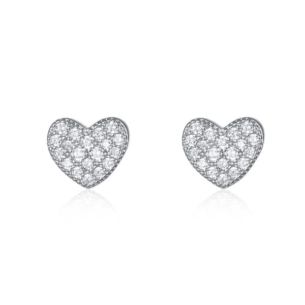 925 Sterling Silver Hearts Stud Earrings with Cubic Zirconia 