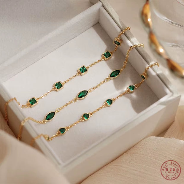 925 Sterling Silver Simple Emerald Crystal Bracelet 
